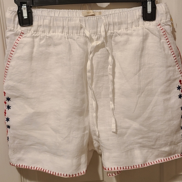 CYNTHIA ROWLEY 100% LINEN WHITE FLOWER EMBROIDERY SIDES SMALL NEW WITHOUT TAGS - Picture 2 of 6